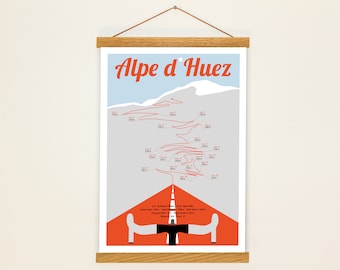 Alpe d Huez France print, bike poster A3, Present for men, Present for women
