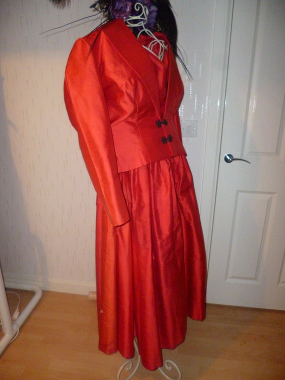 Vintage 50'S STYLE RED Raw Silk Taffeta Strapless… - image 4