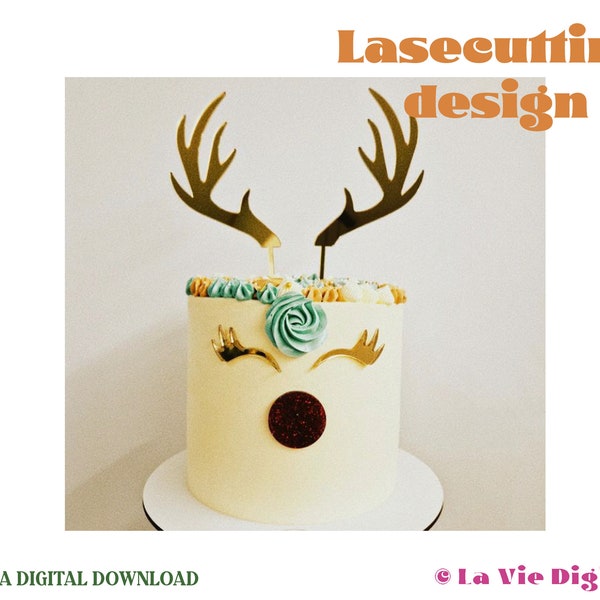 Rudolph caketopper laser cut design - Antlers caketopper - cake topper - lasercut file -Reindeer lasercut file - DIGITAL DOWNLOAD
