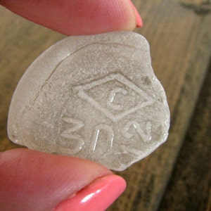 Baltic sea glass bottle bottoms surf tumbled white clear glass frosted glass white beach glass numeral glass bottom 10 pcs halfs quarters