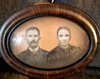 DARMOWA WYSYŁKA!! Antyczna wiktoriańska wypukła szklana rama z oryginalnym portretem – owalna fotografia z XIX wieku, wystrój gotyckiego domu wiejskiego