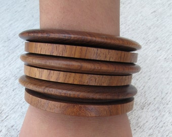 Bangle Bracelets Vintage Hand Made Olive Wood Set of Six