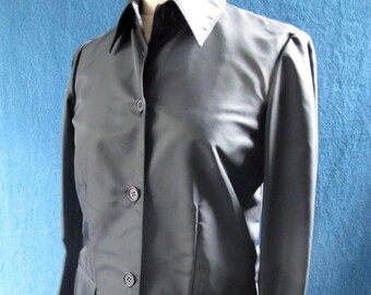 Helmut Lang Vintage Black Nylon Shirt Jacket w Collar and Hidden Button Placket