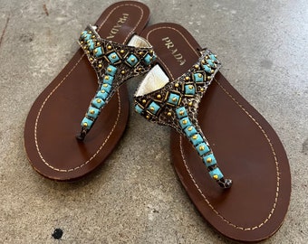 Prada Snakeskin with Turquoise Sandal 8.5