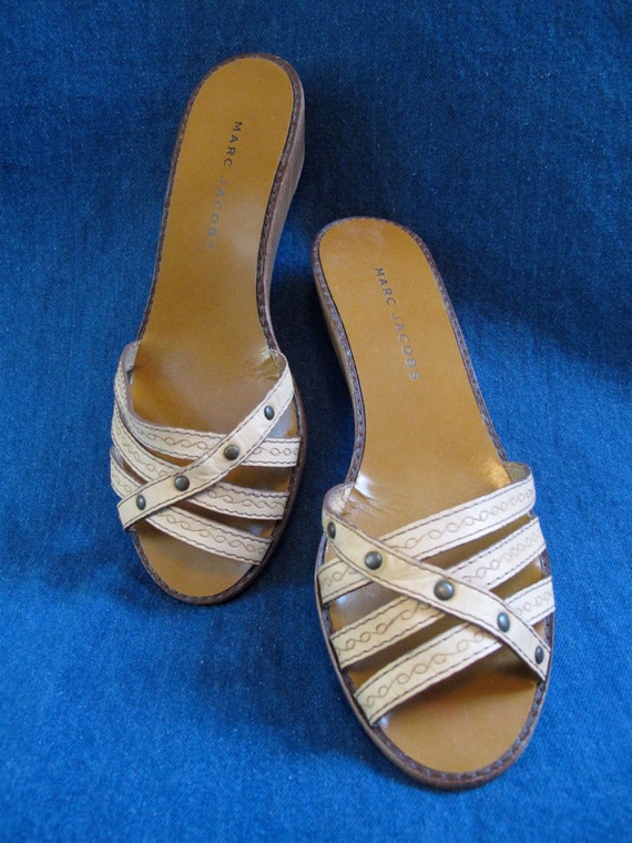 Marc Jacobs Leather Strappy Sandals on Small Wedge Heel With