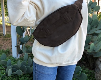 Jas MB Dark Brown Suede Belt Bag with Brass Buckles