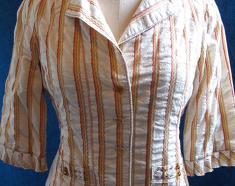 Kurtka Burning Torch Vintage Cotton Stripe Short Fitted z koralikami