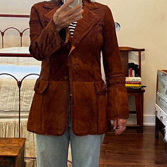 Anna Sui Vintage Rust Suede Western Jacket Size 6 - image 1