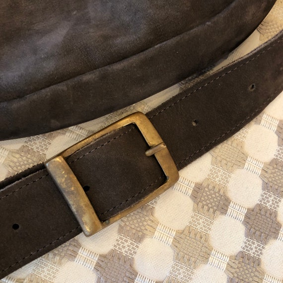 Dark Brown Leather Belt Bag with Brass Buckle Leather Belt Bag Brown - Medieval Belt Bag - Fantasy Belt  main image 2