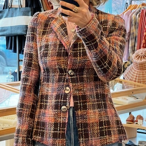 PetroZillia Vintage Wool Plaid Blazer w Floral Lining M