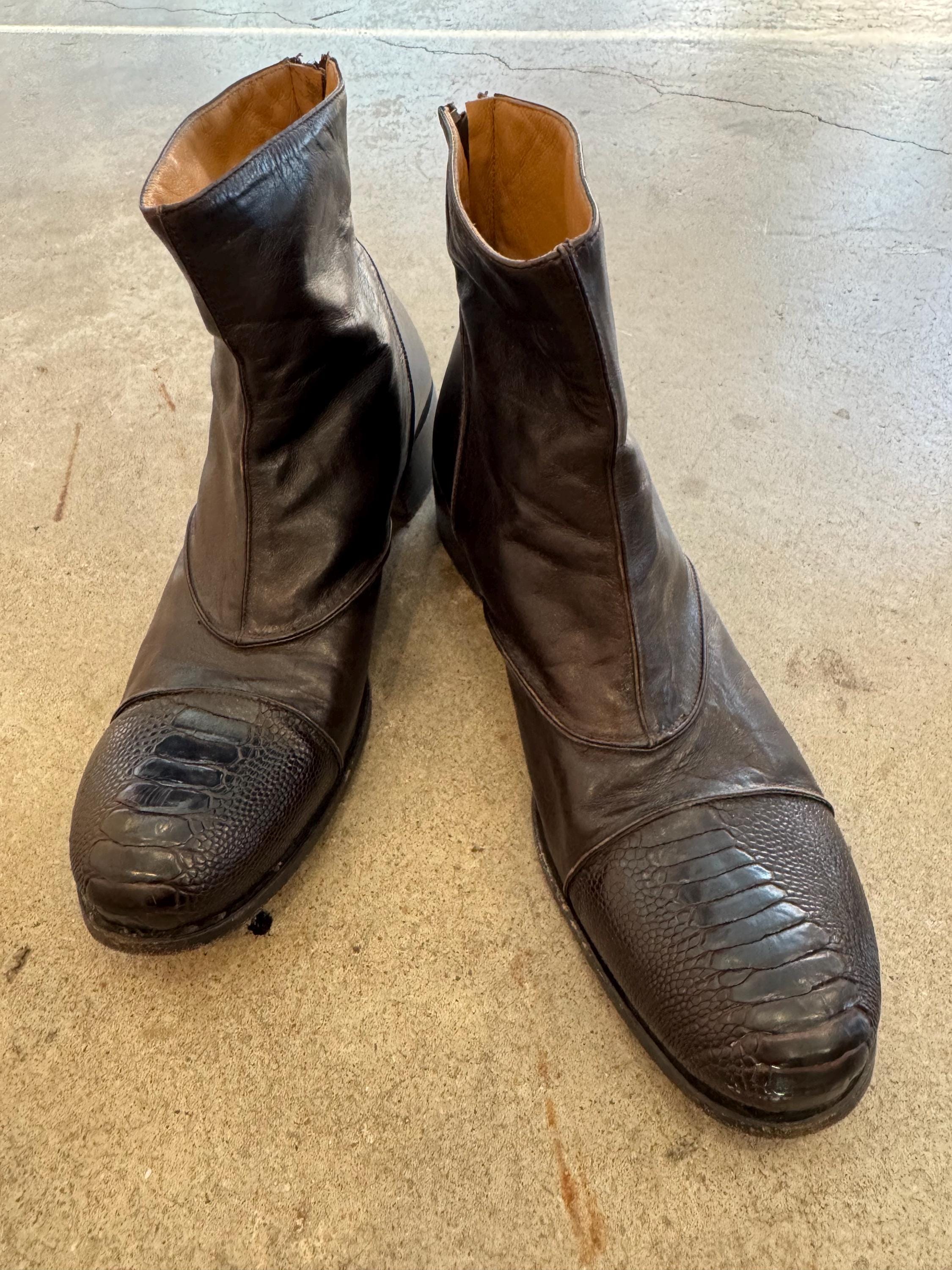 Gianni Barbato Brown Leather Ankle Boot W Snake Skin Toe 38.5 - Etsy