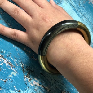 Vintage Brass and Carved Horn Bangle Bracelet