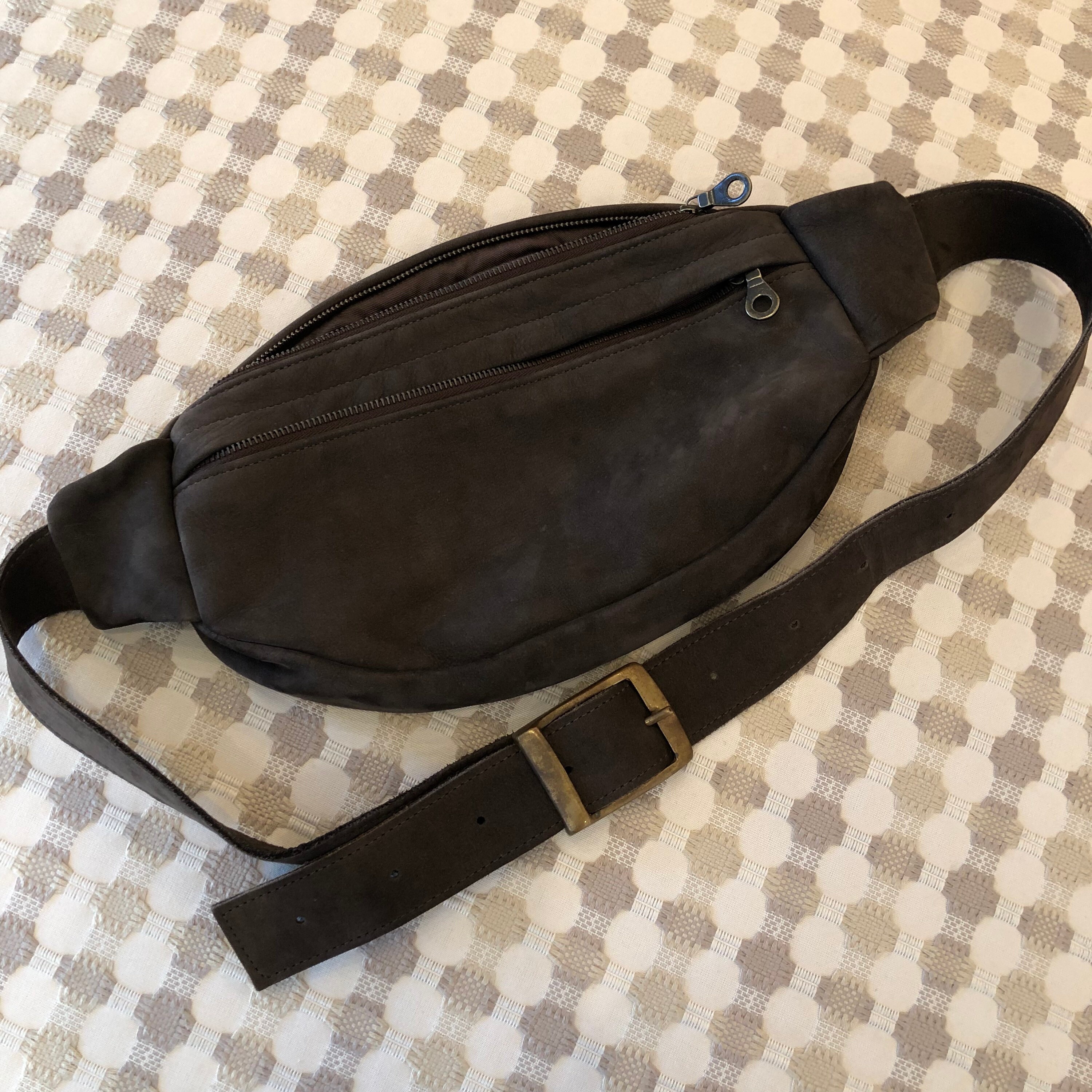 E.B.M[イービーエム] Suede Belt Bag Jas MB Belt Bag in Dark Brown Suede With Belt With Brass