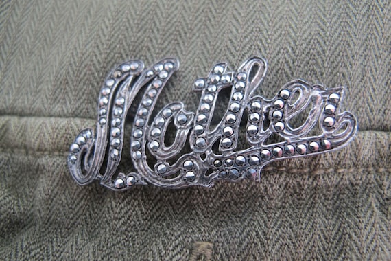 MOTHER Rhinestone Pin Vintage Sterling Silver - image 1