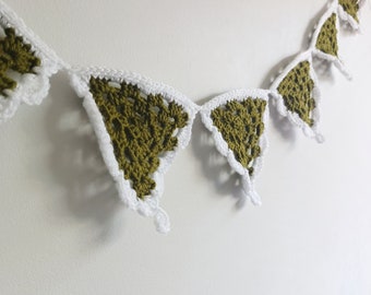 Crochet Flag Bunting (2m / 7ft), Olive Green Garland, Room Decor