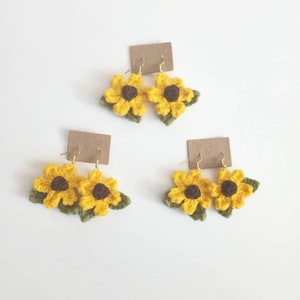 Crochet Black Eyed Susan Earrings, Cute Flower Floral Jewellery