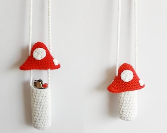 PATTERN - Crochet Mushroom Lighter Pouch, Toadstool Necklace