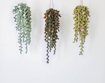 Crocheted Hanging Vine Plant with Macrame Hanger, String of Pearls, Plant Home Decor, Cute Plush Succulent