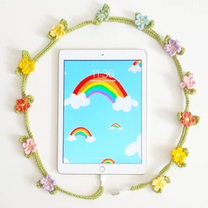 Rainbow Crochet Flower Vine Charger Cable, iPhone Lightning / USB C / Micro USB