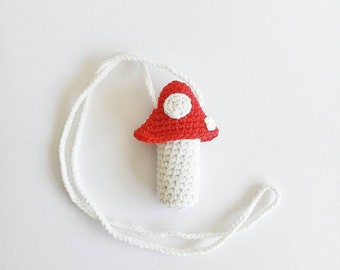 Crochet Mushroom Lighter Holder, Toadstool Necklace Pouch