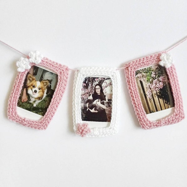 PATTERN - Polaroid Frame with Flowers, Crochet Photo, Cute DIY Gift Idea