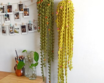 Crocheted Hanging Vine Plant with Macrame Hanger, Plant Home Decor, Cute Plush Succulent