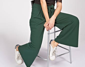 How pants Culottes, flared, waist belt