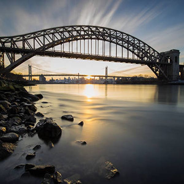 New York City, NYC Photography, Hellgate Bridge, Triborough Bridge Water Scene, Urban, Large Wall Print, Fine Art - "A Tale of Two Bridges"