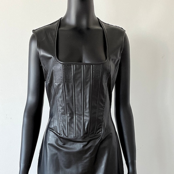 1992 Jean Paul Gaultier Dominatrix Vinyl Skin Corset Zipper Bodycon Dress