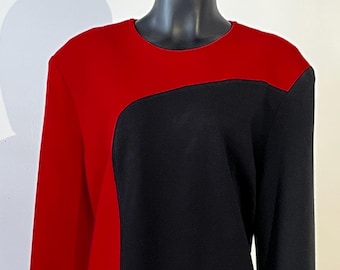 Vintage 1980s Red and Black Colour Blocked Dress