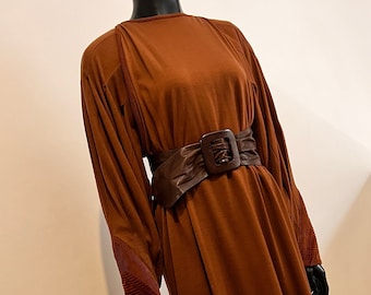 Vintage 1980’s Callaghan by Gianni Versace chocolate wool jersey dress with unique corduroy detail