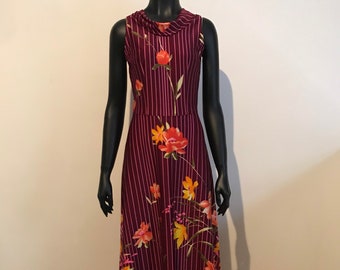 Vestido sin mangas con estampado floral y rayas vintage único