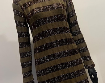 Vintage 1970’s Kenneth Pirrie Melbourne bronze/brown striped Lurex knit mini dress