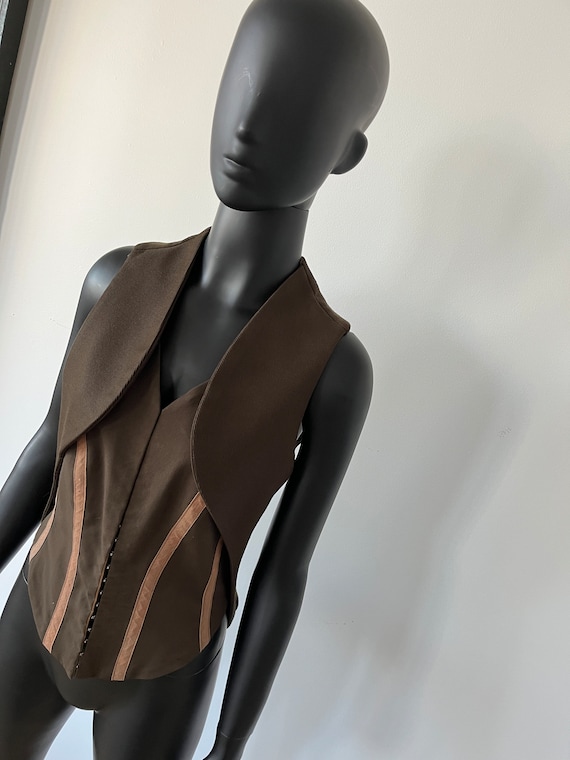 A F Vandevorst mocha brown saddle waistcoat with … - image 4