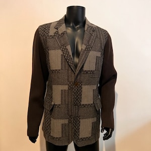 VINTAGE VIVIENNE WESTWOOD Man tweed style checked jacket in iconic squiggle pattern with ribbed/stretch sleeves