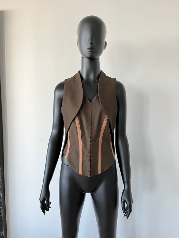 A F Vandevorst mocha brown saddle waistcoat with … - image 1