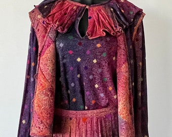 1980s Rare Vintage MISSONI HARLEQUIN SILK skirt / vest / Top. 3 piece set