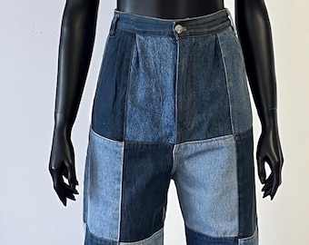 Jeansy vintage z patchworkiem Y2K