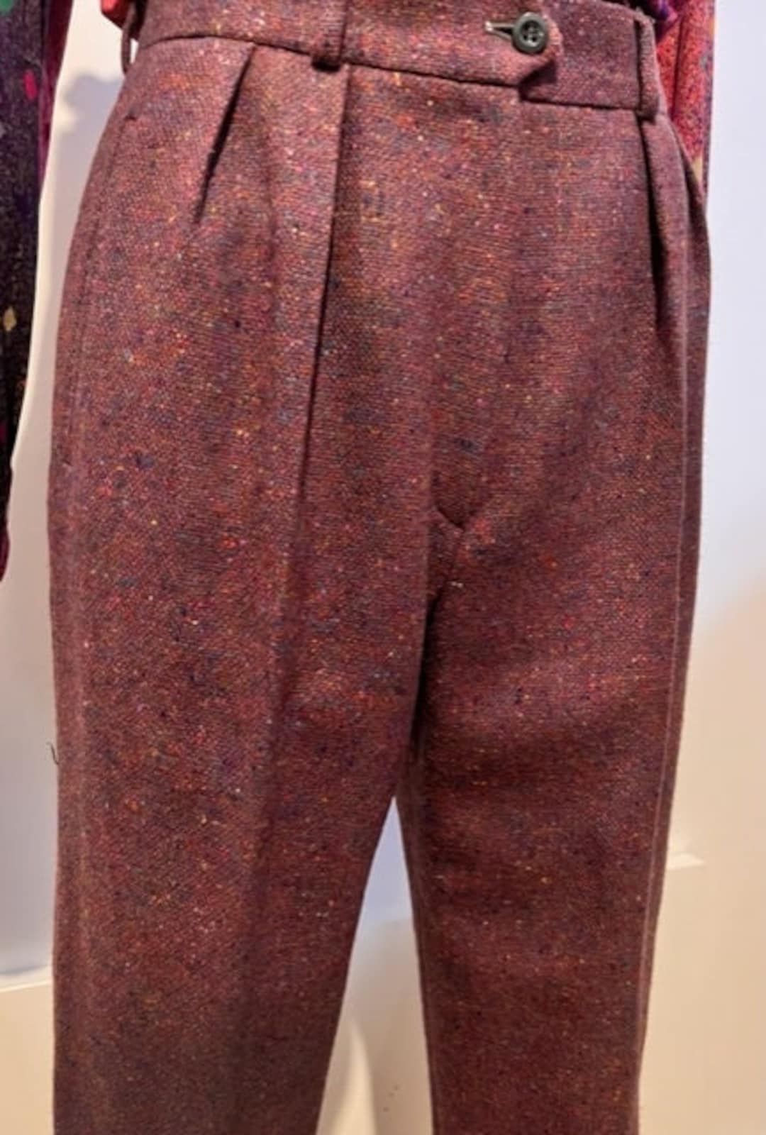 Vintage Tweed Pants Mens Suits With Suspenders Button Business Casual  Trousers