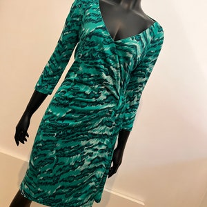 Vintage 2000s classic Diane Von Furstenberg silk jersey wrap style dress in green abstract print