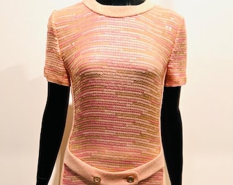 Chanel 2001 wool, silk and sequin knee length dress with half belt detail
