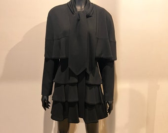 Vintage 1980’s Norma Kamali coat dress with unique ruffle detail