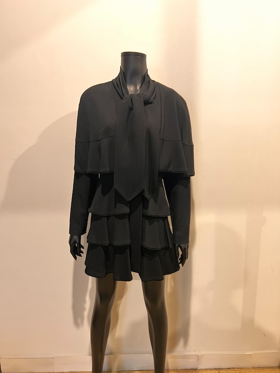 Norma Kamali, Vintage 1980’s Norma Kamali coat dress with unique ruffle detail