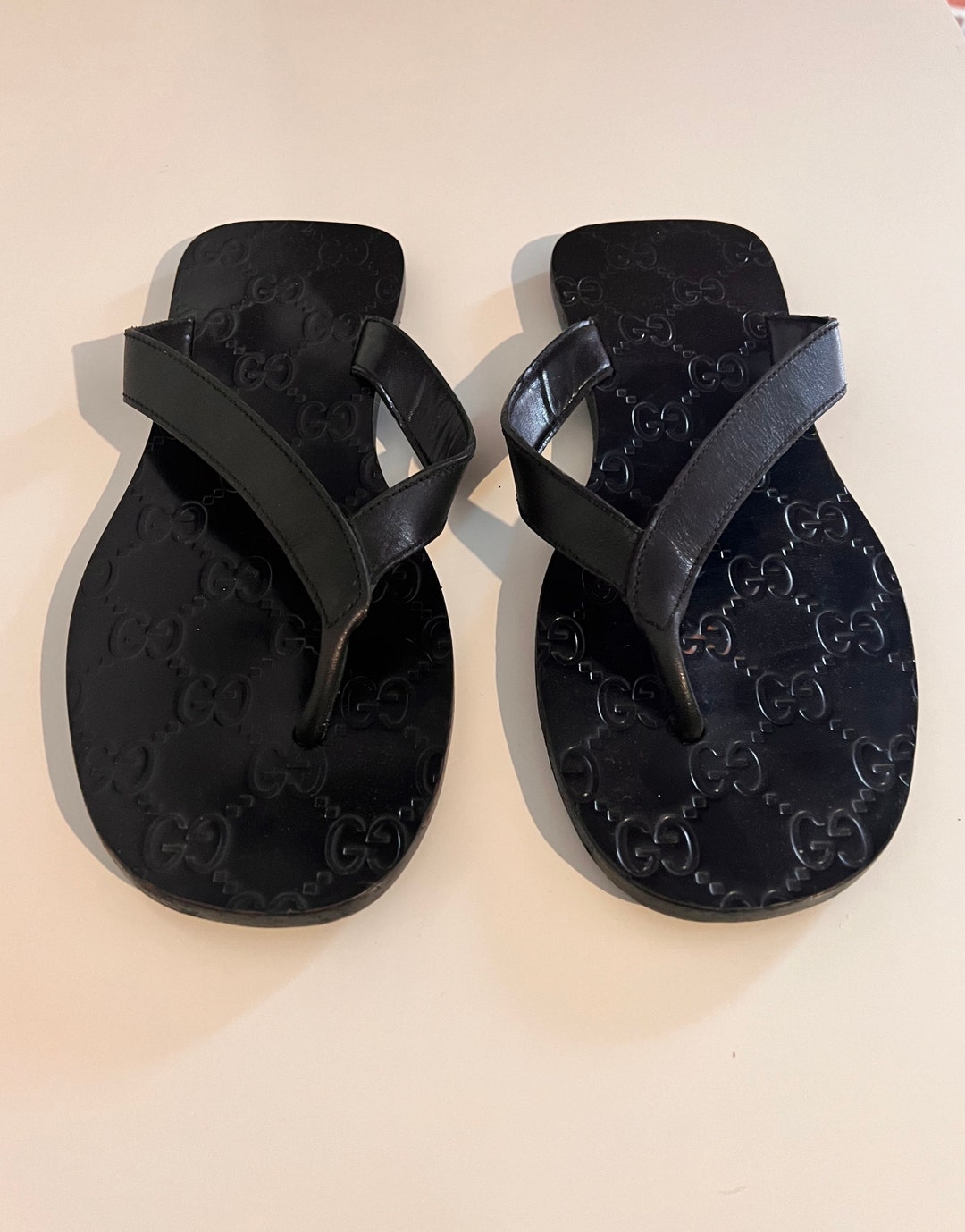 Vintage Y2K GUCCI by Tom Ford Embossed GG Leather Mens Flip Flops ...