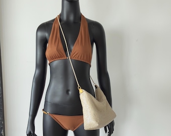VINTAGE HAND BAG - Beige Glomesh Shoulder or Cross Body 1980s