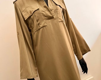 Vintage 70s Christian Aujard Khaki longline tunic: Military Style, Size Small