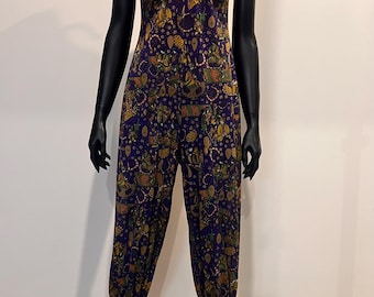 Vintage 1970’s Allure Melbourne floral knit jumpsuit with halter neck tie