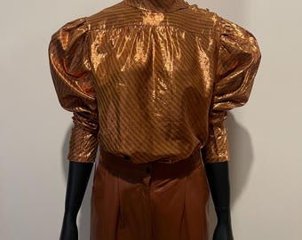 Vintage 80’s opulence Christian Ilinares lamè blouse with puff sleeves