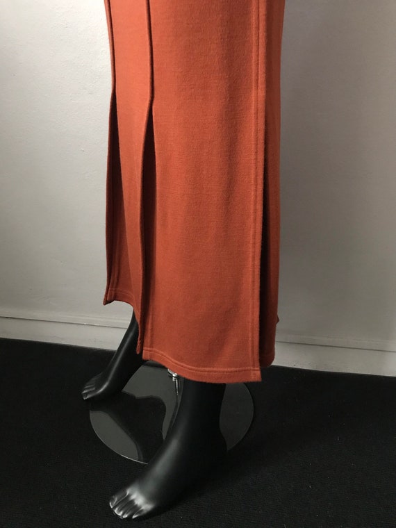 Oblique vintage jersey multi panel pleat long skir
