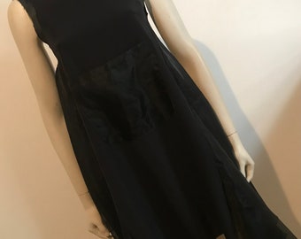 Vintage 1991 Comme Des Garçon organza and faille trapeze dress with silver ‘painted’ detail to neckline & armhole